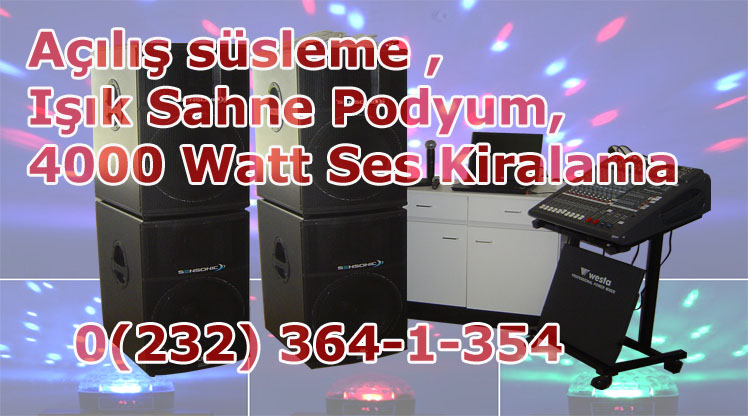 TNC Mzik izmir istenen ses gc alan byklgne gre degismektedir. dgn ,nisan ,kina gecesi, asker eglencesi, okul,sirket, isyeri toplantisi, dernek toplantisi, parti ve eglencelerine, konferans ve bayi toplantilar, acik ve kapali alanlara izmir karsiyaka veevresine ses sistemi kiralama hizmet vermekteyiz . 4000 WATT vezeri tam profesyonel ses sistemi kiralama hizmeti izmir karsiyaka .Sahne platformu ,isik trust trans kiralama hizmeti. Telepleriniz iin 0(232) 364-1-354 kiralk ses sistemi - kiralk mzik mixeri - kiralk mixer - kiralk mikser - kiralk monitr - kiralk hoparlr - kiralk mikrofon - kiralk mikrofon seti - kiralk profesyonel ses sistemi.- kiralk isik - kiralk trans - kiralk sahne - kiralk platform - kiralk hostes - kiralk palyanco - kiralk kabin - kiralk kule - kiralk sub bass - balon ssleme - sis kiralama izmir
